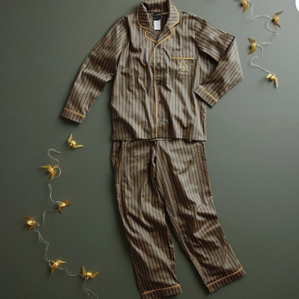 New Pottery Barn 2 Pc PJ Set ADULT Harry Potter Hufflepuff House Pajama Grey med